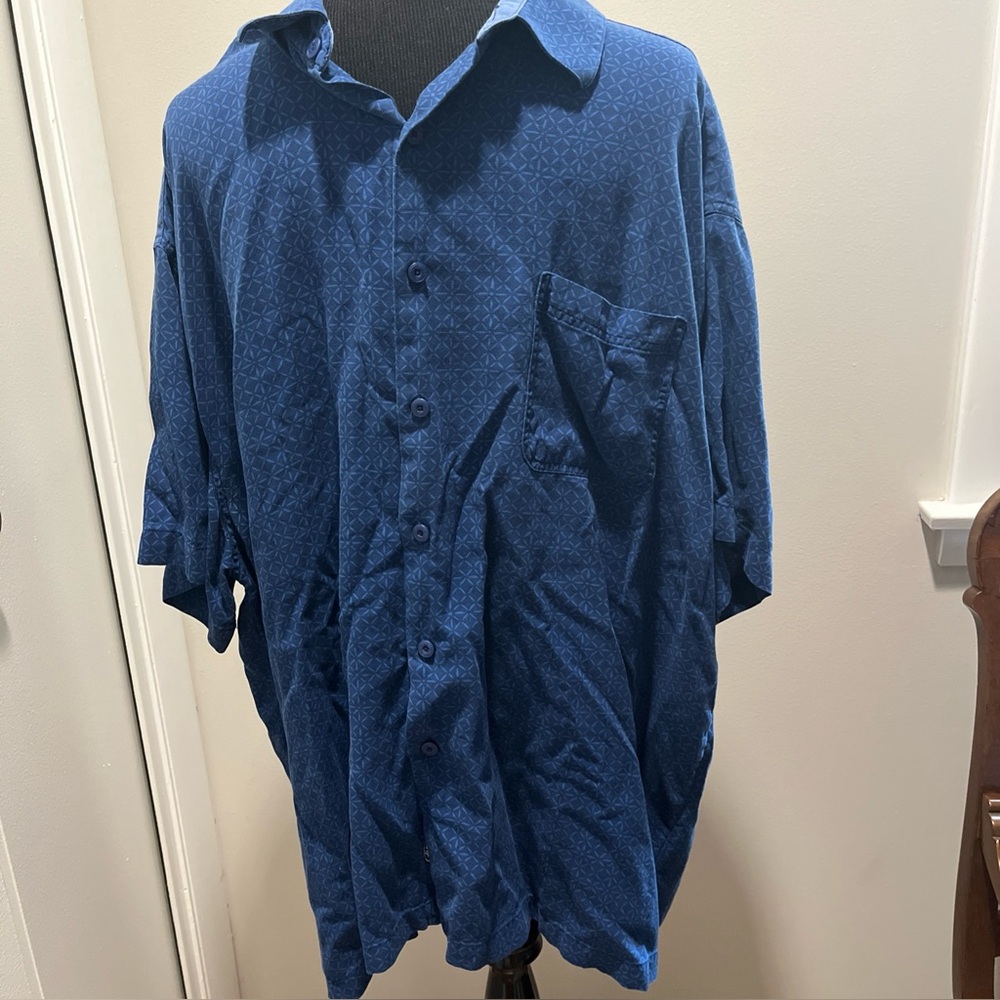 Nat Nast Silk Blend Blue Short Sleeved Bowling Shirt size XXL